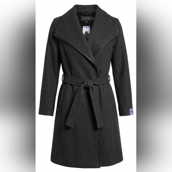 Tahari Jackets & Blazers - New Tahari Dark Charcoal Wrap Front Belted Trench Coat For Women Size XS